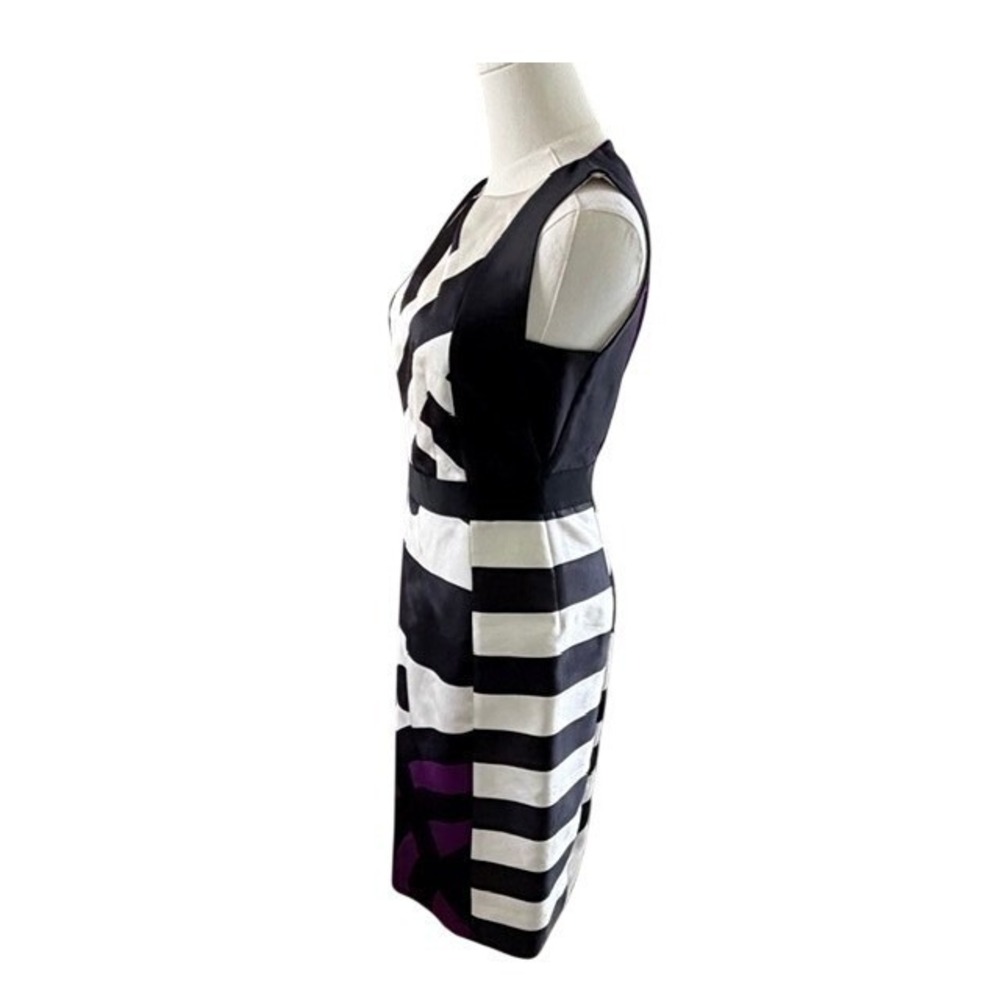 Aquilano Rimond Silk Sheath Dress Black Ivory Purple Mod Art Deco Old Money Sz 4 - Picture 4 of 11